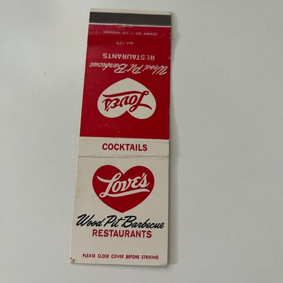 Love's Wood Pit Barbecue Restaurants Cocktails Vintage Matchbook Cover SMB31-3 - Picture 2 of 2